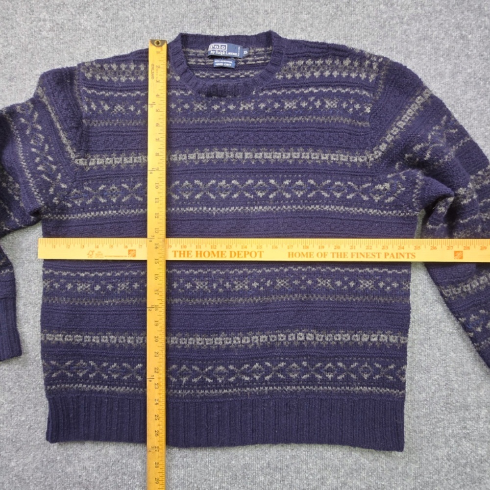 Vintage Polo Ralph Lauren XL Blue Fair Isle Lambswool Hand Knit Pullover Sweater - Picture 7 of 8